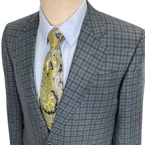 Davide Cotugno Bespoke Blazer Mens 42R Blue Green Plaid Executive Surgeon Cuffs